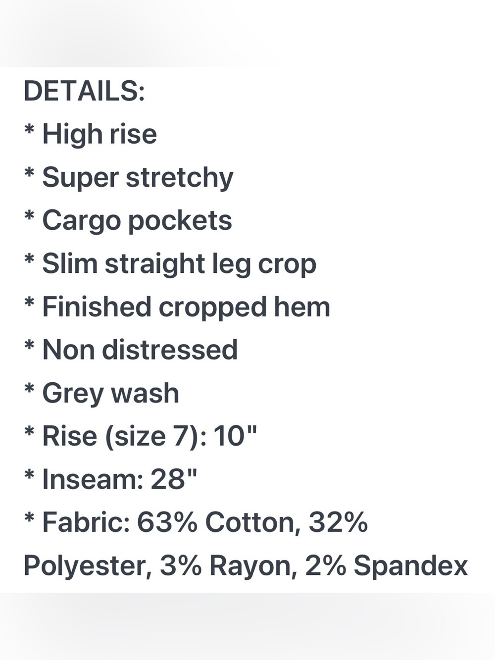 VERVET gray wash, straight leg, cargo, crop jean - Size 11/30 - NEW - NWT - Picture 4 of 4